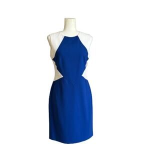 Vicky Tiel Dress Blue White Color Block Sleeveless Career Business Dress Size 4